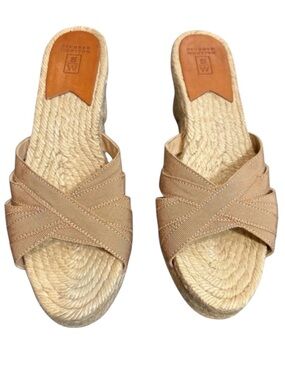 Stubbs & Wootton Beige Ribbon Espadrille Wedge Slide Sandals
